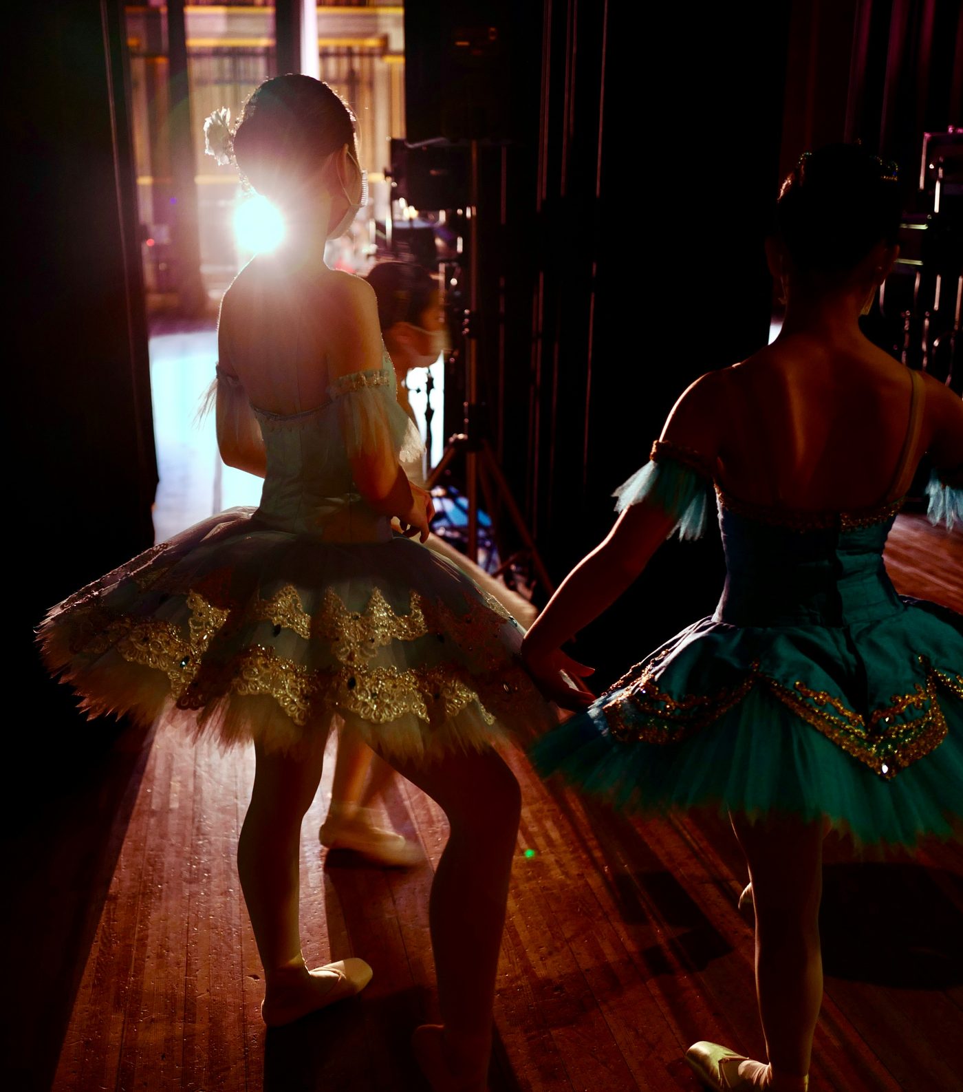 Young dancers in costume backstage